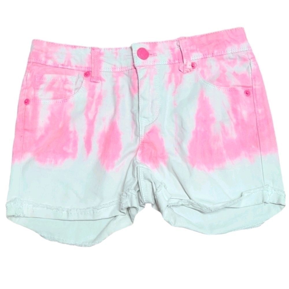 Girls Pink/White Tie Dye Youth Denim Cowgirl Shorts Size Large